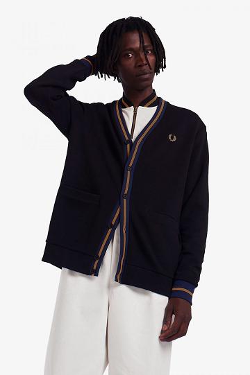 Fred Perry Tipped Piqué Textured Cardigan Miesten Neuleet Mustat | FI 1723OKIR